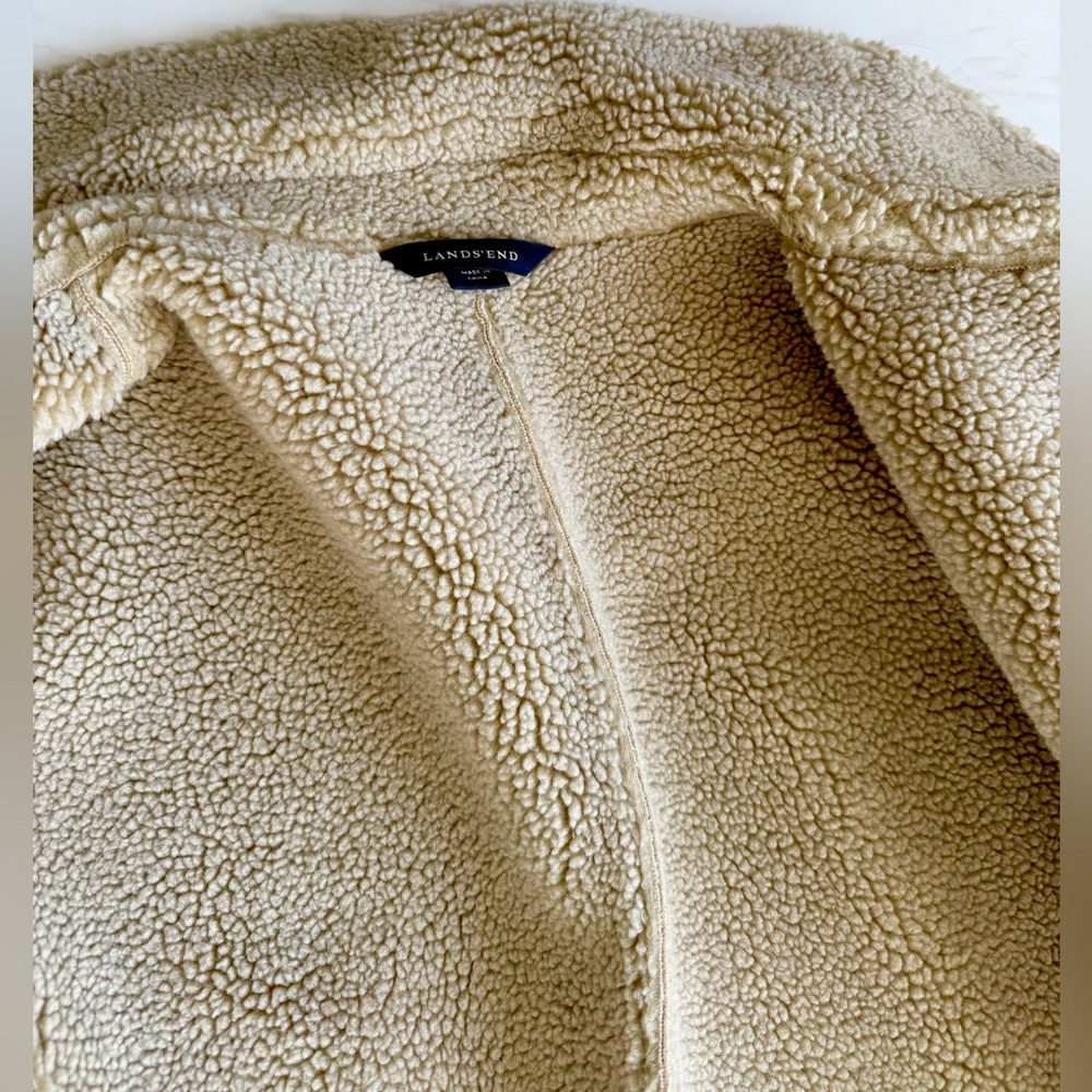 Women's Suede Sherpa Coat Jacket Lands End Cream FAUX Shearling Pea Coat Size L - Picture 7 of 16
